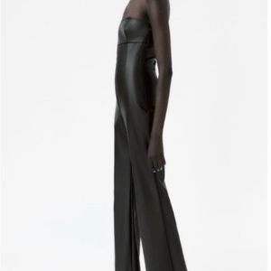 NWT Zara Faux Leather Strapless Black Jumpsuit